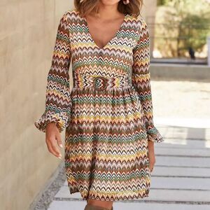 NWT Boston Proper V-Neck Balloon Sleeve Chevron Knit Dress size 14